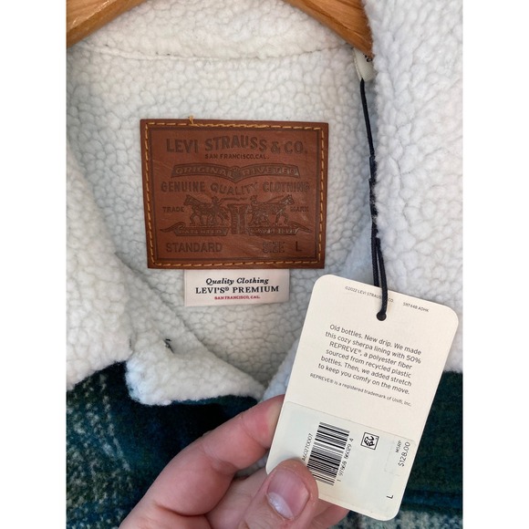 Levi's Sherpa Trucker Jacket Plaid Fleece Lined Warm Winter Coat L - Picture 3 of 6